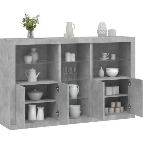 Sideboard mit LED-Leuchten Betongrau 162x37x100 cm