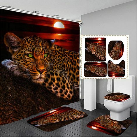 Ensemble de 4 rideaux de douche Lune Léopard Guépard 70,8 x 70,8 pouces