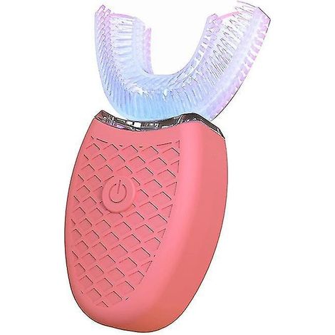 Brosse à dents électrique en forme de U pour adultes, nettoyage buccal automatique intelligent à 360°, plusieurs modes, rechargeable par USB, rose (1/5)