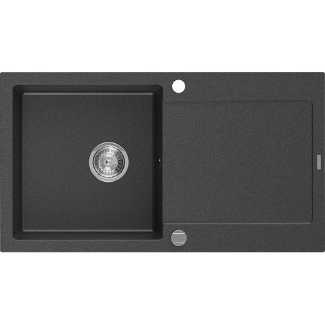 Mexen Leo évier en granit à 1 cuve avec égouttoir 900 x 500 mm, Noir moucheté - 6501901010-76 (1/5)