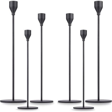 Ensemble de 6 chandeliers noirs mats, chandeliers décoratifs hauts et cylindriques, adaptés aux bougies de 19 mm (3/4 pouce). (1/5)
