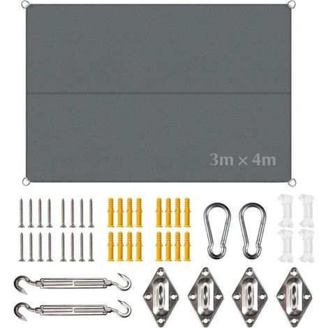 - Tenda parasole 3 x 4 metri - Rettangolare - Protezione UV - Resistente agli strappi - Impermeabile - Con occhielli di fissaggio - Tenda parasole (1/5)