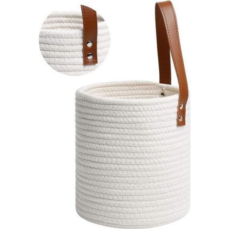 Pot de fleur suspendu en corde tissée - Blanc - Décoration murale rustique (1/4)