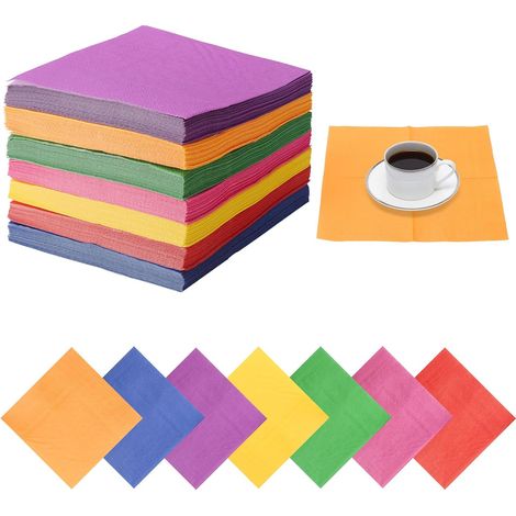 140 Stück Geburtstagsservietten, 25 x 25 cm Papierservietten, Geburtstagsservietten, Papierservietten, Servietten, Papierservietten, Servietten, Papierservietten, rosa, rot, orange, gelb, lila (1/5)