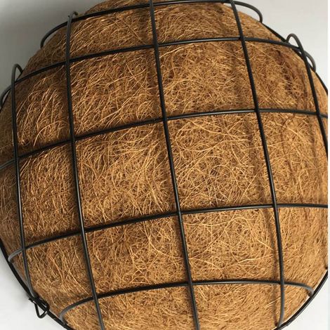 Pot de fleurs suspendu demi-rond en fil de fer avec chaînette, idéal pour la décoration de porche, jardin ou balcon. Diamètre : 35 cm. Hauteur : 35 cm. (1/5)
