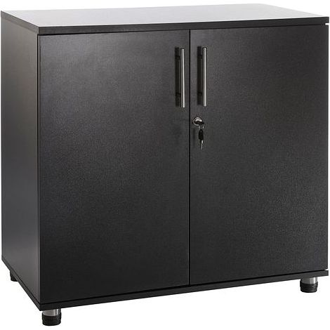 Black wooden Filing cabinet with 1 shelf - 2 Door Lockable Filing Cabinet - Short wood Office Storage Cupboard Organiser - Strong and Sturdy Shelving Unit 770mm(h) x 800mm(w) x 450mm(d)
