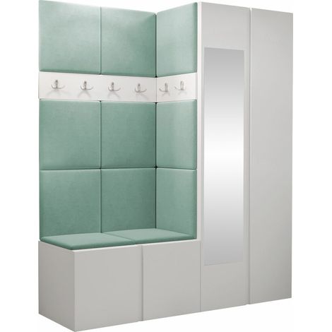 Meuble d'entrée Pinis X, Manila 11, 186x158x46cm, Disponible, Stratifié, Tissu, À poser, Murale
