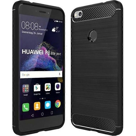 Coque antichoc en TPU pour Huawei P8 Lite - Texture fibre de carbone brossée, Noir (1/5)