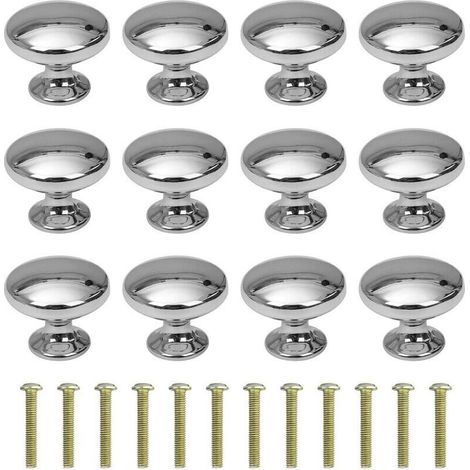 12 Pieces 30mm Round Drawer Knobs Furniture Handle for Cupboards Cabinets with Screws Chrome (1/5)