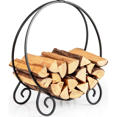 COSTWAY 59 cm Firewood Rack Collapsible Log Hoop for Indoor Outdoor-Black (1/5)