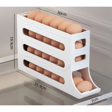 Porte-œufs à 4 niveaux pour réfrigérateur, distributeur d'œufs automatique à roulettes, rangement pour 30 œufs, gain de place, gris (1/5)