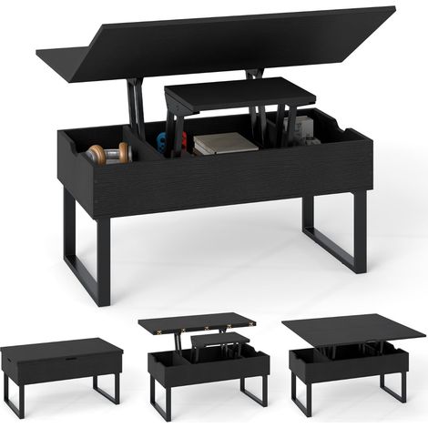 Mesa de centro elevable con almacenamiento oculto, color negro, diseño 3 en 1