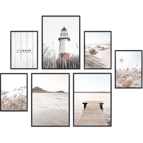 Lot de 7 posters - Images assorties dans un élégant ensemble - Collage photo décoration murale - Set Lighthouse - Sans cadre (1/5)