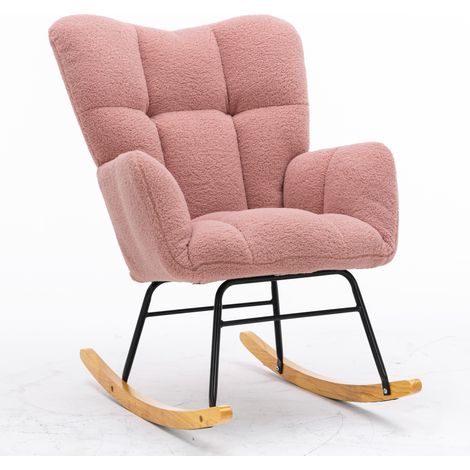 CHICFURN Poltrona a dondolo 89x70x95 cm in tessuto peluche rosa, schienale alto per soggiorno (1/5)