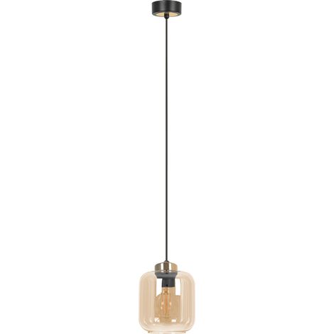 Suspension cylindre moderne noir/or verre ambré E27 Kaja (1/4)