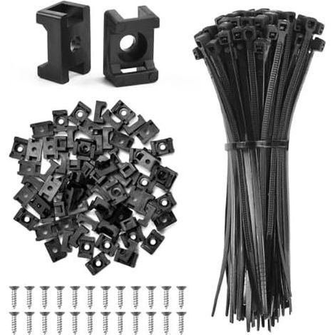 120 Pcs Attache Câble Électrique à Vis, Fixation Électrique, Cable Visser en Nylon, Fil Electrique avec Vis et Supports, pour Maison Bureau Usine Mur, Noir - (1/5)