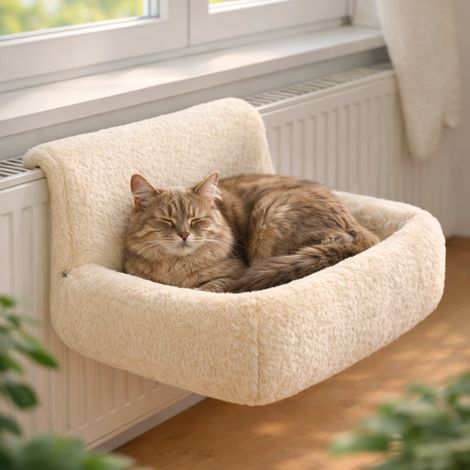 belviona Katzen-Heizkörperliege, kuschelig, stabil & warm, gemütlicher Schlafplatz für Katzen bis 8 kg, creme (1/5)