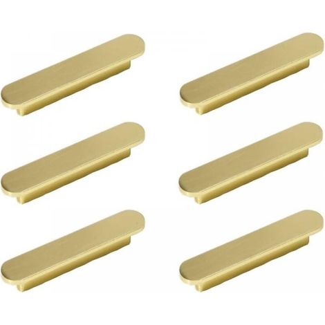 Poignées en laiton brossé doré, 6 pièces, poignées d'armoire Poignées de meubles en laiton brossé entraxe 64 mm (1/5)