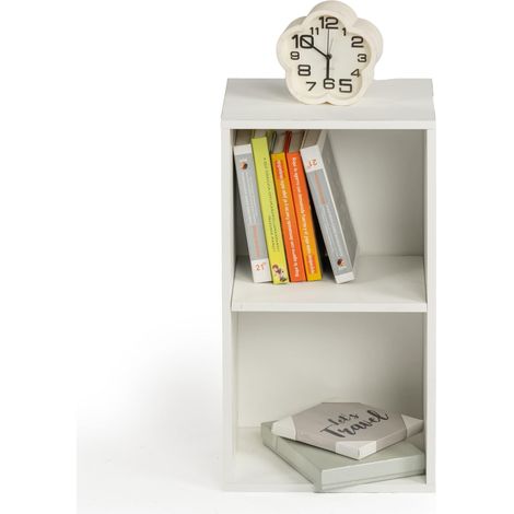 Table de Chevet Blanche Moderne à 2 Niveaux, Petite Table de Nuit Ouverte, Meuble Rangement Chambre, Étagère de Chevet, Style Minimaliste, 29 x 24 x 54cm (1/5)