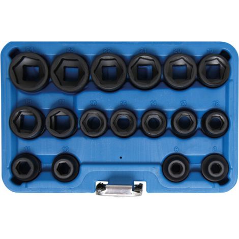 BGS  Set  chiavi  a  bussola  esagonali  extra  piatte,  attacco  quadro  interno  12,5  mm  (1/2"),  da  SW  8  a  24  mm,  17  pezzi  -  9286. (1/2)