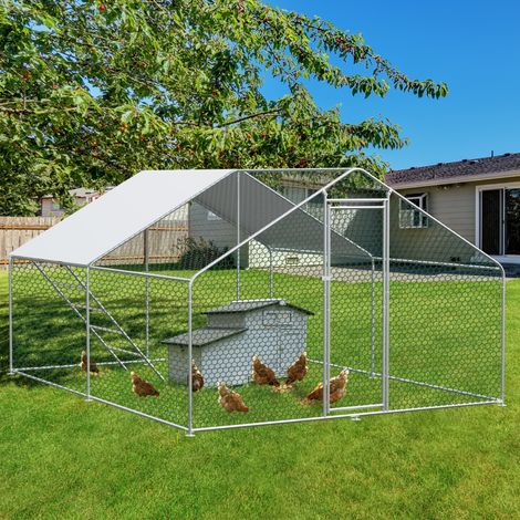 Enclos poulailler extérieur 3x4x2 m métal – Volière grand format anti-prédateurs avec toit imperméable en PE – Pour poules, lapins, petits animaux