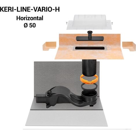 Schluter – Caniveau de douche KERDI-LINE-VARIO-H – Sortie horizontale DN 50 – Débit 0,8 l/s – Installation simplifiée et étanchéité garantie