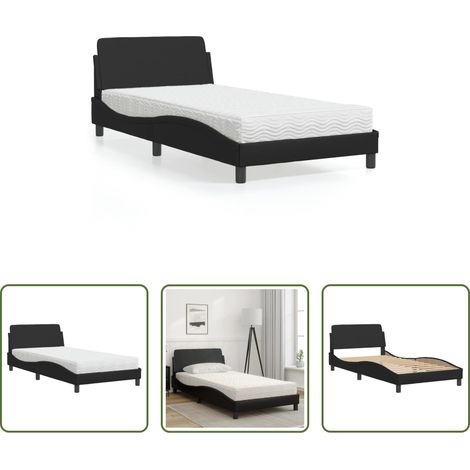 Kunstlederbett - Bett mit Matratze "Dover" Schwarz 100x200 cm Kunstleder (1/5)