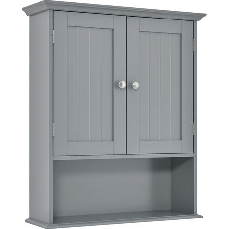 Wall Mount Bathroom Cabinet Storage Organizer with Doors and Shelves-Gray (1/5)