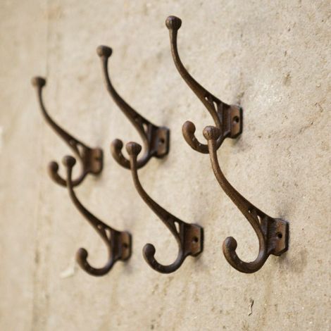 6pc Scroll Cast Iron Hook Set, Strong Antique Rustic Brown Cast Iron Wall Mounted Scroll Coat Hooks Home Storage Hooks - Robust Metal Shed Garage and Hallway Hooks Ideal for Tools/Coats/Overall (1/5)