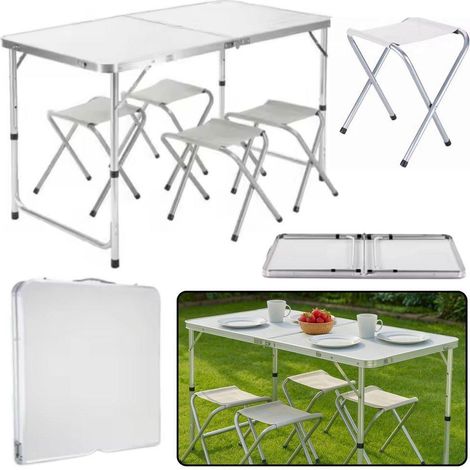 Klappbarer Campingtisch mit 4 Stühlen, Grau (1/3)