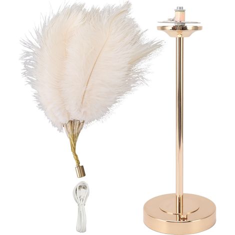 Lampe de table Feather, 3 couleurs, variateur tactile, prise USB, style romantique et moderne, lampe de chevet décorative pour chambre à coucher, blanche