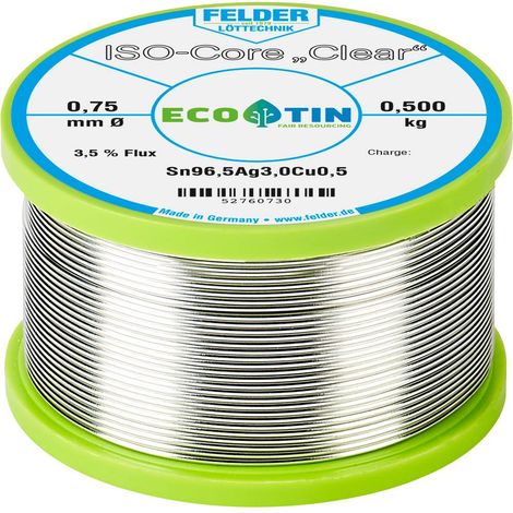 Felder ISO-Core Clear SAC305 Étain à souder bobine Sn96,5Ag3Cu0,5 0.500 kg 0.75 mm (1/2)