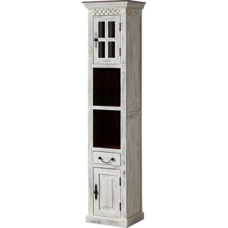 Mobile vetrina in legno di acacia / mango - bianco cerato 44x35x188 castle-antik 110 (1/4)