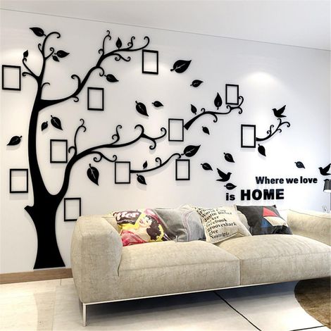 Arbre Sticker Muraux 3D Autocollants DIY Cadre de Photo Stickers Mural Arts Décorations pour Chambre, Salon, Chambr (Noir Droite,M: 150 210CM) (1/5)