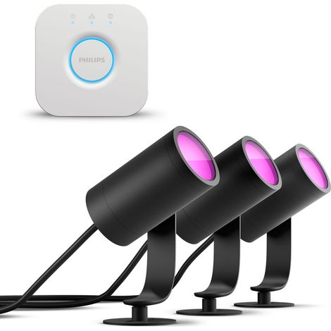 Philips Hue Lily Kit de démarrage avec 3 spots de jardin (Anthracite) Lumière blanche et colorée - Incl. 1 Câble d'alimentation, 1 Bridge - White and Color Ambiance (1/5)