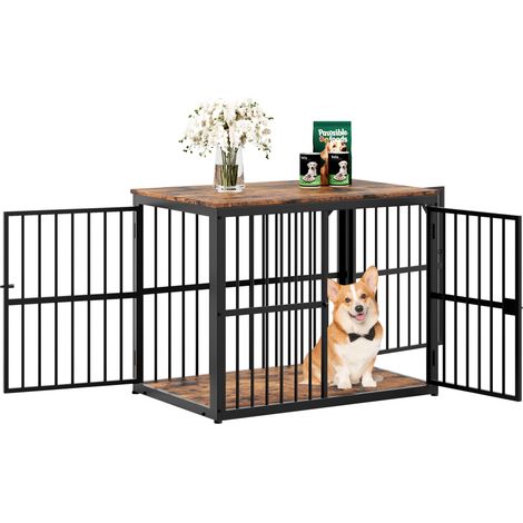 Cage modulaire pour chien style meuble marron rétro 84 x 56 x 66 cm, enclos à 3 portes combinable, plateau étanche utilisable comme buffet TV, sideboard ou table de chevet (1/5)