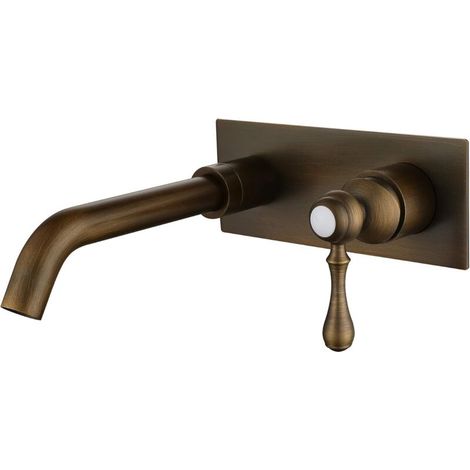 Robinet De Lavabo Mural Encastré Rétro En Cuivre Antique Robinet Mitigeur Murale Lavabo Mélangeur Salle De Bain Avec Cascade Bec Extra-large Robinet Encastré Une Poignée Mitigeur Lavabo Robinet