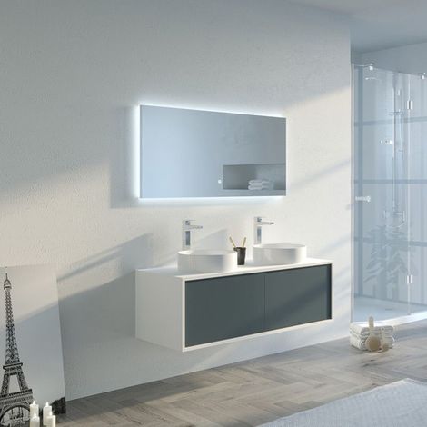 Meuble de salle de bain Maruca 1200 Gris béton et Blanc (1/5)