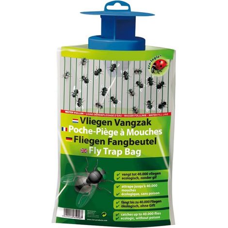 Piège à mouches écologique en forme de poche – Appât naturel inclus – Usage unique pour extérieur – Efficace contre mouches domestiques – BSI