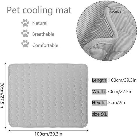 Tapis de refroidissement pour animaux de compagnie, couverture rafraîchissante pour chien, matelas pour animaux de compagnie, pour l'été, 100 x 70 cm, XL, gris, XL (1/5)