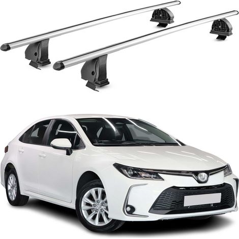 OMAC Barres de toit transversales en aluminium pour Toyota Corolla mk12 HB Break 2019- – TÜV / DIN 75302:2019 – Antivol inclus – Charge max 75 kg – 2 barres – Gris (1/5)