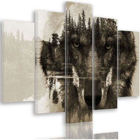 Quadro Multipannello Lupo Foresta Animali Natura - 100x70 (1/5)