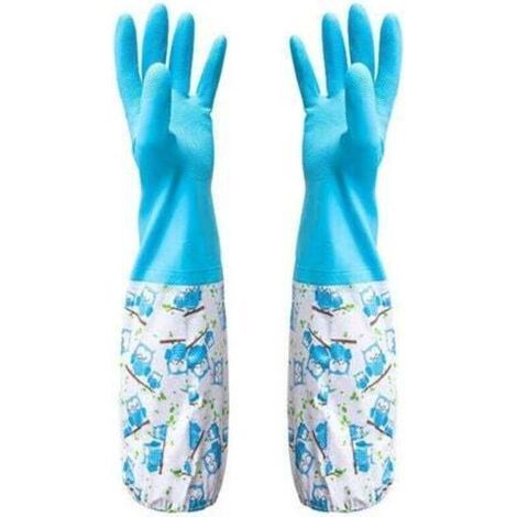 Gants en caoutchouc résistants pour jardinage et ménage – Taille L, bleu, lot de 1 paire, manches longues pour protéger les bras (1/5)