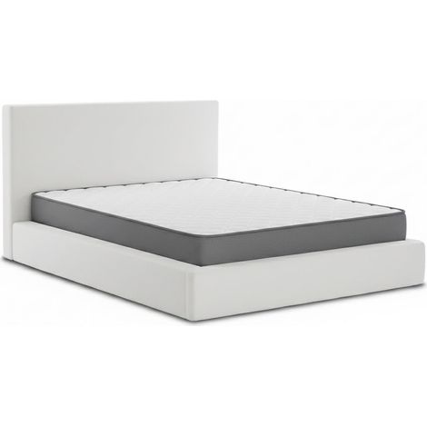 Cama de Matrimonio con Cabecero Teddy, Blanco, 135cm +  Colchon Basico de 18 cm