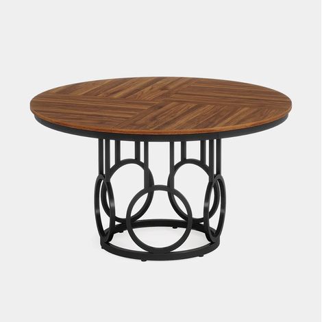 Mesa de comedor redonda de 120 cm en MDF y metal, estilo moderno clásico, negro y marrón (1/5)