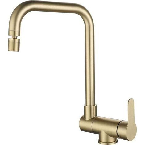 Klappbare Küchenarmatur, Klappbarer Küchenhahn aus gebürstetem Edelstahl in Goldoptik, Moderner Klapphahn (1/5)