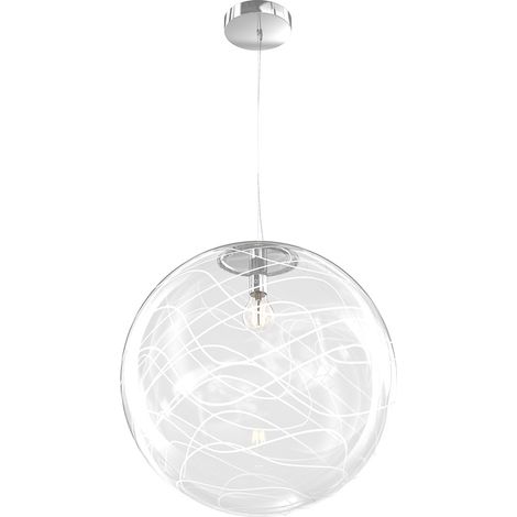 Sospensione Contemporanea Moon Metallo Cromo Vetro Bianco 1 Luce E27 D.40Cm (1/4)