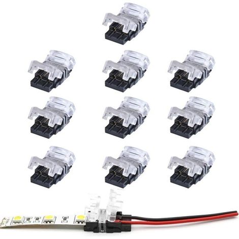 2-poliger LED-Streifenverbinder, 10er-Packung, für 10-mm-SMD-5050/3528-LED-Streifen, einfarbig, wasserdicht und nicht wasserdicht – Crezuo
