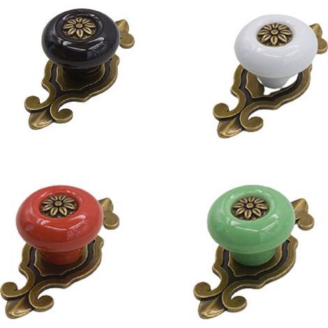 Juego de 4 tiradores de cerámica para puertas, estilo vintage, tiradores clásicos para armarios y cajones de cocina, salón y dormitorio, con tornillos de 2,5 cm, en blanco, negro, verde y rojo. (1/4)
