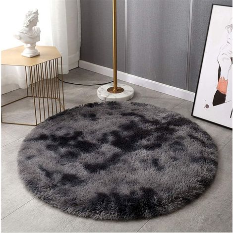 Tapis Moderne Chambre décoration Tapis Moelleux Tapis Moelleux Salon Tapis Rond Doux Salon Tapis antidérapant Chambre Tapis de Sol, Tapis coloré. (Gris foncé, 120x120cm) (1/5)